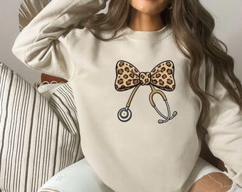 Leopard Stethoscope PNG, Cute Nurse Digital Download, Trendy Sublimation Design, Coquette Bow Clipart