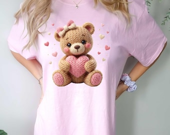 Love Teddy Valentine Faux Yarn PNG, Cute Bear Design, Heart Art, Digital Download for Valentine's Day Gifts