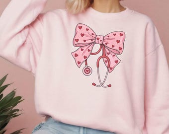Nurse Bow Valentine PNG, Pink Heart Nurse Design, Cute Valentine PNG, Gift for Nurses, Trendy Medical Art
