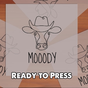 Moody Cow DTF Transfer, Colorful Graphic for T-Shirts, Ready to Press Design, Fun Western DTF, Country DTF, Western Cow dtf print