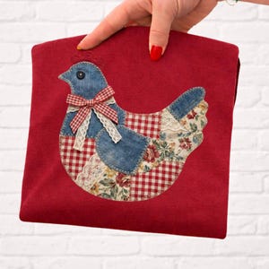 Patchwork Chicken PNG: Vintage Country Quilt Design (Digital Download