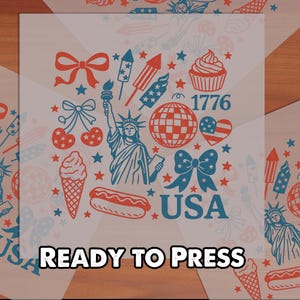 USA Bow DTF, 4th of July Ready to Press Transfer, Patriotic T-shirt Design, DIY Heat Transfer for Independence, Ready to press, dtf transfer