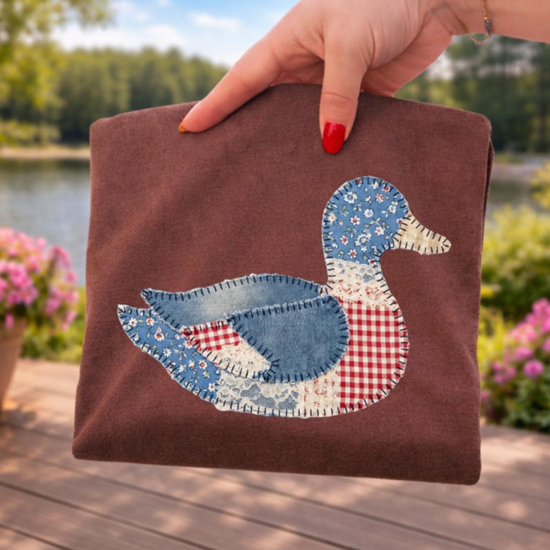 Handmade Duck Patchwork Cushion Cover, Rustic Farmhouse Decor, Quilted Pillow Case, Country Style Living Room Accessory, Unique Gift Idea