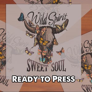 Wild Spirit Cow Skull Western DTF Transfer, Colorful Graphic for T-Shirts, Ready to Press Design, Fun Western DTF, Country DTF, Cowgirl