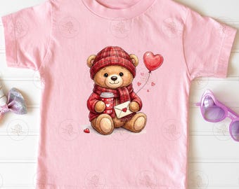 Valentine Teddy Bear Watercolor PNG, Cute Clipart for Digital Download, Sublimation Art, Love Bear Design