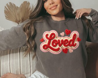 Loved Faux Yarn Valentine PNG, Custom Crochet Heart Design, Faux Yarn Love Art, Digital Download for Kids