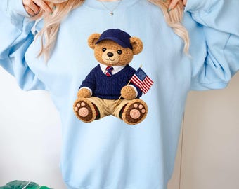Teddy Yarn PNG,4th of July Bear Design, Sublimation Digital Download, USA Bear PNG for Kids