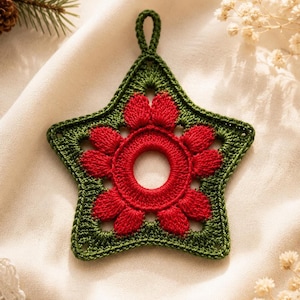 Patrón de estrella de ganchillo, adorno de cinco puntas PDF para decoración de árbol de Navidad