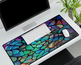 Opalescent Stained Glass Desk Mat – Large Desk Pad | Colorful Office Decor
