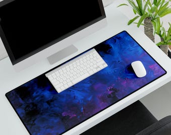 Abstract Blue And Purple Desk Mat,  Art Studio Computer Pad, Vibrant Office Decor