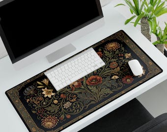 Victorian Floral Desk Mat | Vintage Botanical Tapestry Mouse Pad
