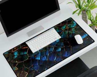 Blue Labradorite Stained Glass Desk Mat for Home Office