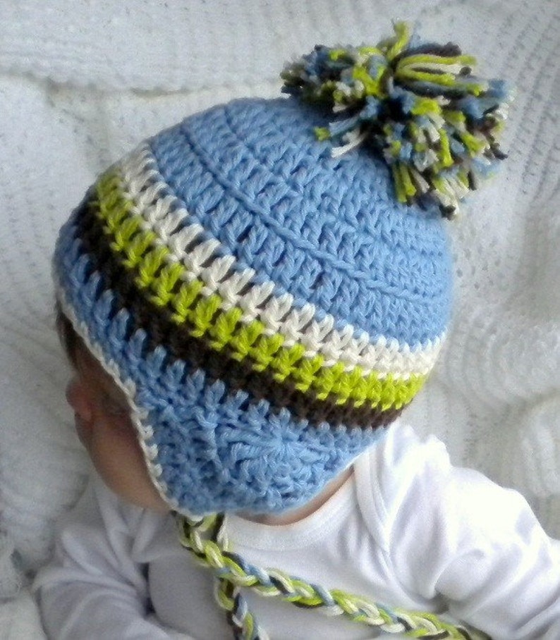 Crochet Baby Ear Flap Hat with Tassels Baby Boy Blue Etsy