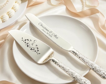 Personalized Engraved Stainless Steel Cake Knife Server Set, Bridal Shower Gift