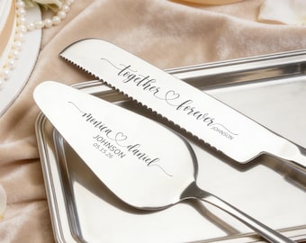Engraved Cake Cutter Cutting Set, Stainless Steel Elegant Bridal Pastry Knife, Wedding Gift