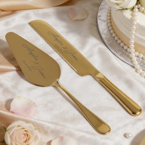 Personalized Cake Cutter Wedding, Gold Cake Cutting Set, Bride And Groom Gift