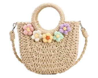 Handgewebte Stroh Halbmond Tasche, natürliche Rattan Strand Crossbody Schulter Tasche