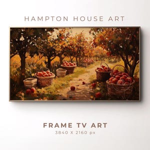 Vintage Apple Orchard Frame TV Art Rustic Harvest Wall Decor Autumn Landscape Painting for TV Romantic Country Style Digital Download 155