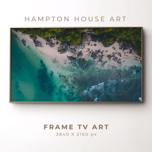 Bilderrahmen TV Kunst Natur Fotografie Luftbild Strand Foto Strandlandschaft Türkis Meer Wasser Sand Bäume Hochauflösende Kunst für Samsung Frame TV 3