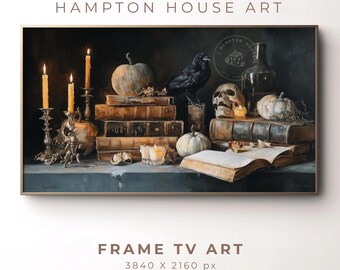 Gothic Library Frame TV Art Dark Academia Halloween Decorations Vintage Candlelit Books Autumn Noir Samsung TV Art Digital Download 352