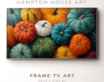 Bunte Kürbisse Ölgemälde TV Art Herbst Ernte Rahmen TV Art Lebendige Kürbis Dekor Herbst Saisonale Wandkunst Digitaler Download 359