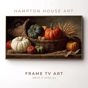 Rustic Autumn Pumpkins Harvest TV Art Frame TV Decor Cornucopia and Wheat Art Fall Wall Art Vintage Style Cottagecore Digital Download 330