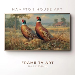 Vintage Pheasant Art for Frame TV Rustic Country Landscape TV Art Farmhouse Wall Decor Autumn Wildlife Wild Birds Scene Digital Download 199