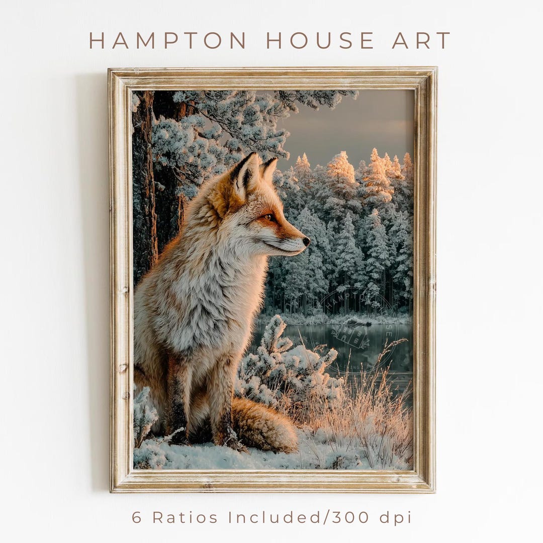 Rustic Fox Image Rustic Winter Fox Painting Moody Woodland Scene Realistic Wildlife Art ...