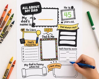Tutto su mio papà: biglietto stampabile per la festa del papà: questionario per bambini (download PDF)