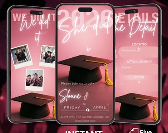 2026 Graduation Invitation Template: Pink She Did It Invite (Digital Download)