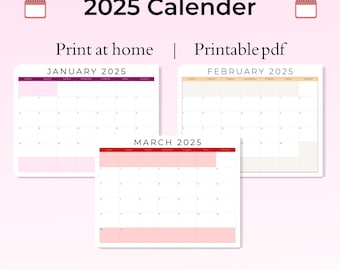 Printable 2025 Calendar, 2025 Monthly Calendar, Wall Calendar Printable PDF, 2025 Printable Year Planner, Yearly Wall Planner, 2025 Calendar