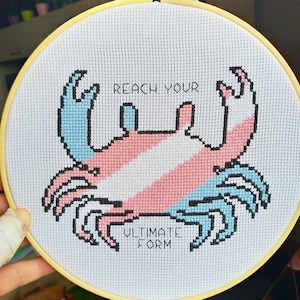 Trans Carcinization - Trans Pride Crab Cross Stitch Pattern