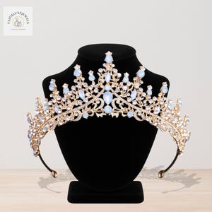 Light Blue Wedding Crown - Elegant Silver or Gold Bridal Tiara - Women Hair Accessories - Pageant Crown - Princess Opal Rhinestone Tiara
