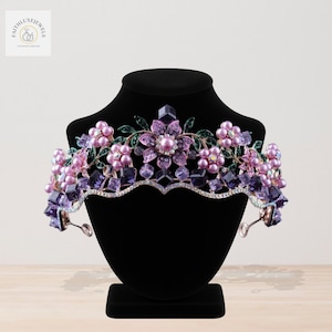 Elegant Purple Bridal Wedding Crown, Princess Purple Pearl Crystal Rhinestone Tiara, Glorious Purple Quinceanera Tiara, Prom Wedding Jewels