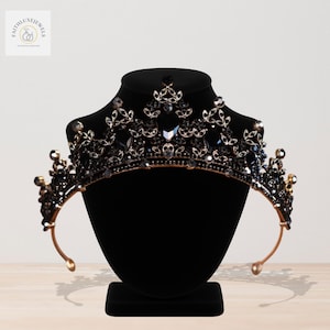 Black Halloween Gold Crown - Elegant Prom Party Tiara - Women Hair Accessory - Bridal Headpiece - Handmade Crown - Crystal Tiara