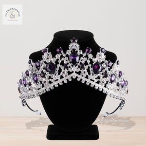 Elegant Dark Purple Silver Crown - Elegant Crystal Princess Purple Crown - Women Hair Accessories - Boho Tiaras