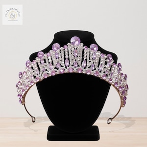 Purple Crystal Wedding Silver Crown, Princess Bridal Rhinestone Silver Tiara Her, Prom Party Crown, Women Hair Jewelry, Sweet 15 girl Tiara