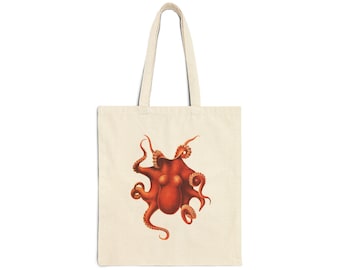 Bolsa de lona de algodón con diseño de pulpo rojo, ecológica