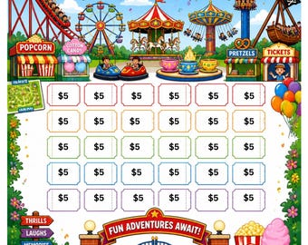 Amusement Park Savings Challenge, Family Vacation Fund Tracker, Cash Stuffing A6 Letter Printable