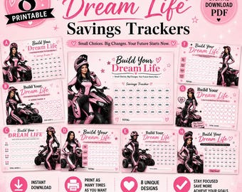 Pink ATV Savings Challenge Bundle | 8 Printable Four-Wheeler Cash Stuffing Trackers | Digital Download PDF