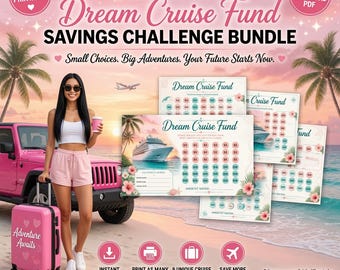 Dream Cruise Fund Savings Challenge Tracker, Vacation Budget Planner (PDF Download)