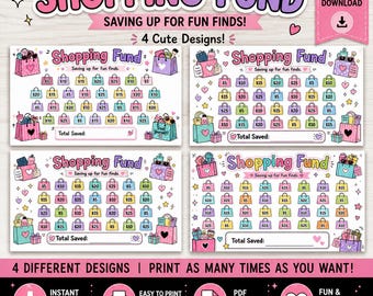 Shopping Fund Savings Challenge, Shopping spree Tracker,  4 Designs ( Digital Download)