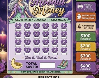 Moonlit halloween savings challenge printable, twisted tracker set, 4 page cash stuffing PDF