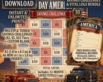 Rugged Americana Savings Challenge | A5 A6 Budget Binder Inserts (Digital Download)