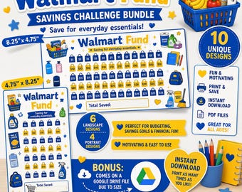 Walmart Savings Challenge Bundle,  Fund Tracker Printable, Grocery Savings Challenge, Shopping spree PDF, 10 Designs ( DIGITAL DOWNLOAD )
