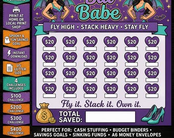 Bate Babe Halloween savings challenge printable, A6 PDF money tracker, glam budget cash stuffing
