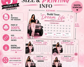 Pink SUV Savings Challenge Bundle, 5 Money Trackers (Digital PDF)