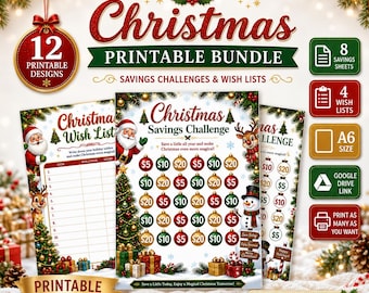 Christmas Savings Challenge & Wish List Bundle, A6 Printable PDF  ( Digital Download )