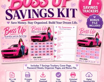 Pink Challenger Savings Challenge Bundle, 7 Printable Trackers, A5 A6 Budget Binder Digital Download
