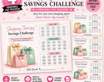 Shopping Therapy Savings Challenge Bundle | Printable Budget Planner (Digital Download)